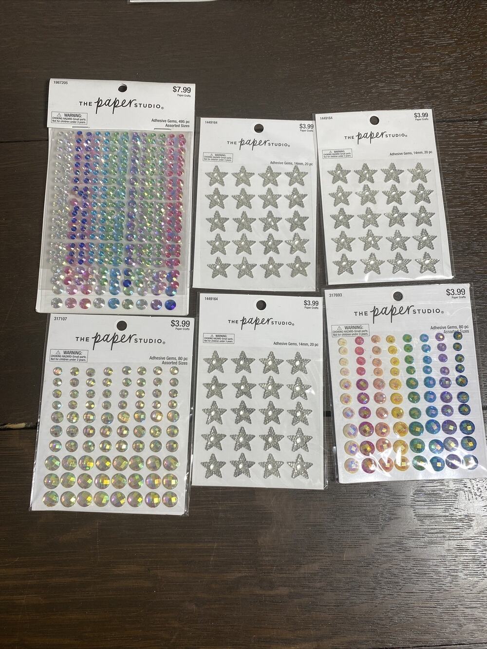 lot of 6 Pkgs Stars/Gems adhesive 3-d Gems by paper studio New sealed 815 Total